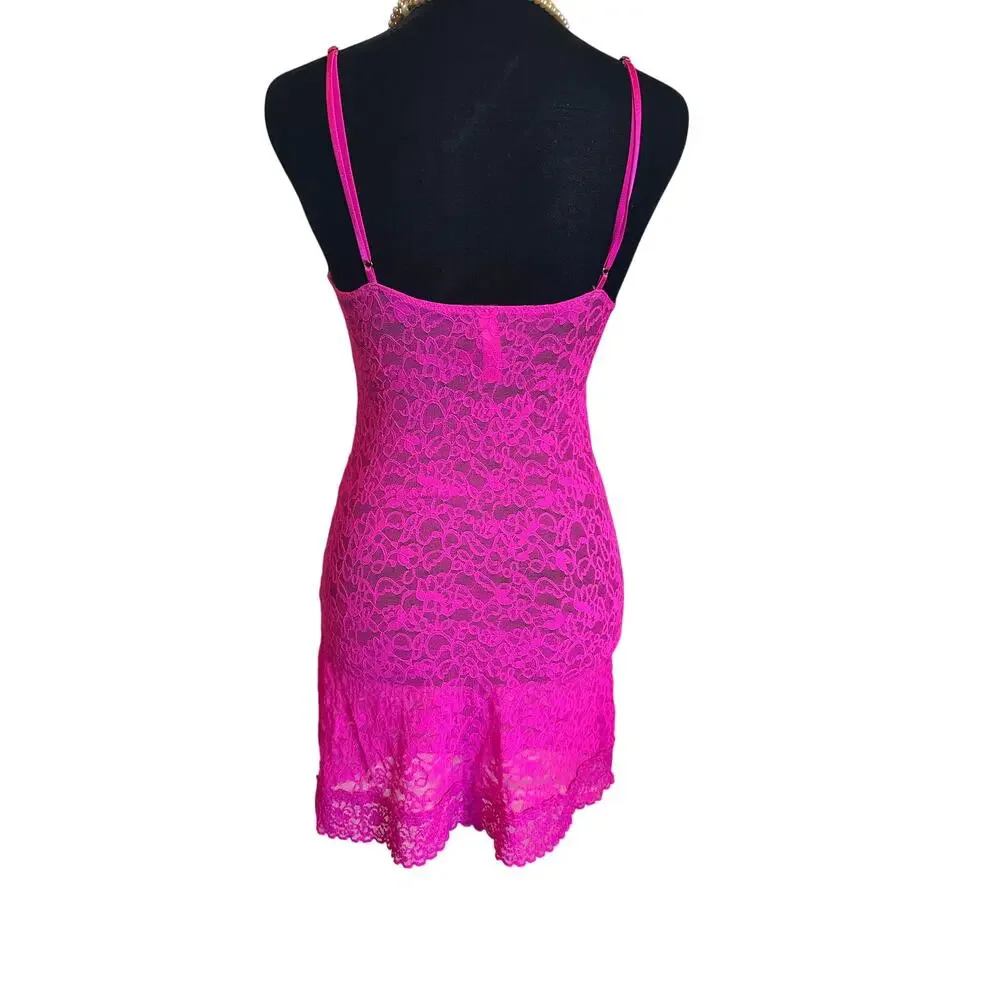 Victoria's Secret Lace Mini Slip Dress Hot Pink
